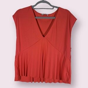 Zara VNeck Pleated Red Top Small